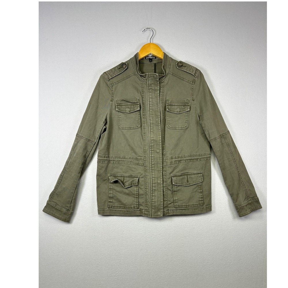 Military Utility Express Women Size M Olive Green Cargo Field Jacket Epaulettes